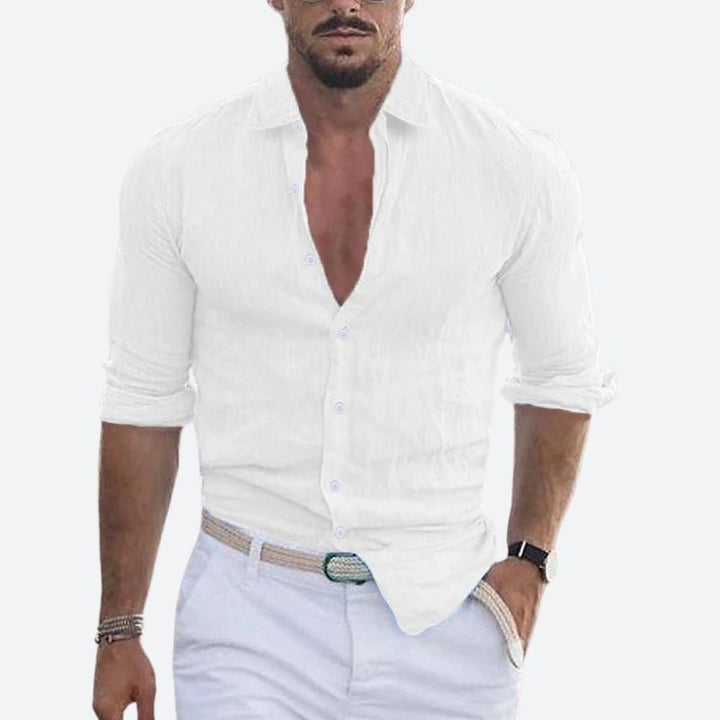 Aitor | Camisa de Lino de Manga Larga Hombre Cuello Abierto Slim Fit