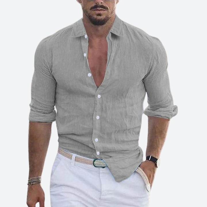 Aitor | Camisa de Lino de Manga Larga Hombre Cuello Abierto Slim Fit