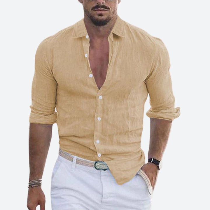 Aitor | Camisa de Lino de Manga Larga Hombre Cuello Abierto Slim Fit