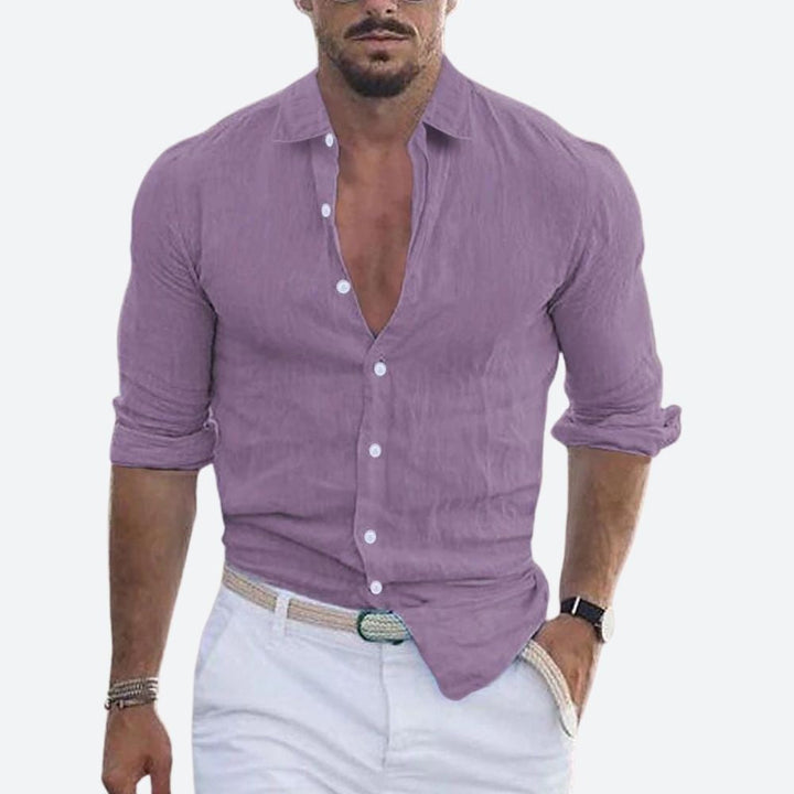 Aitor | Camisa de Lino de Manga Larga Hombre Cuello Abierto Slim Fit