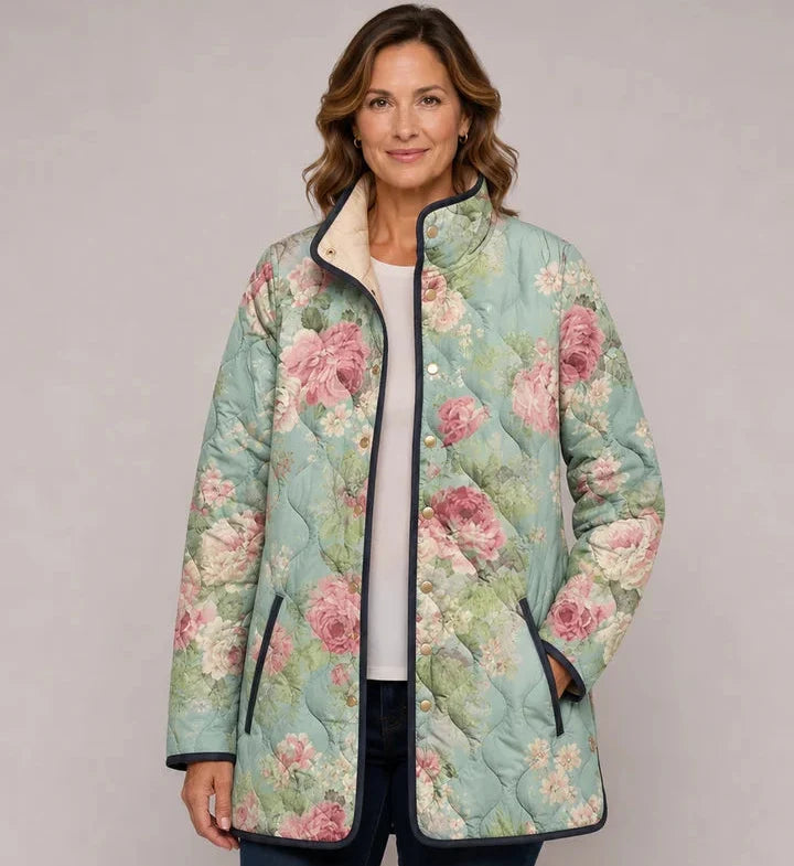 Leila | Chaqueta acolchada con gran estampado floral en verde menta