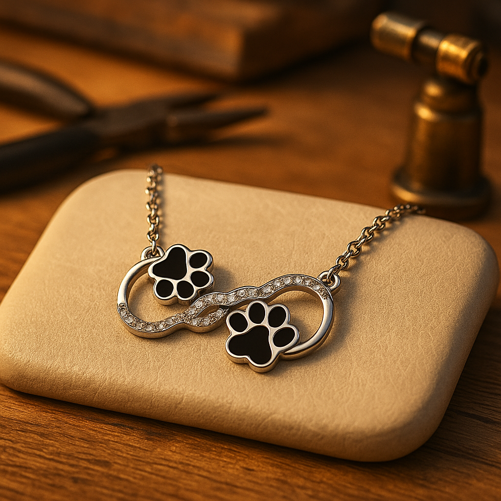 Collar de Huella de Perro con Diseño de Amor Infinito y Circonitas