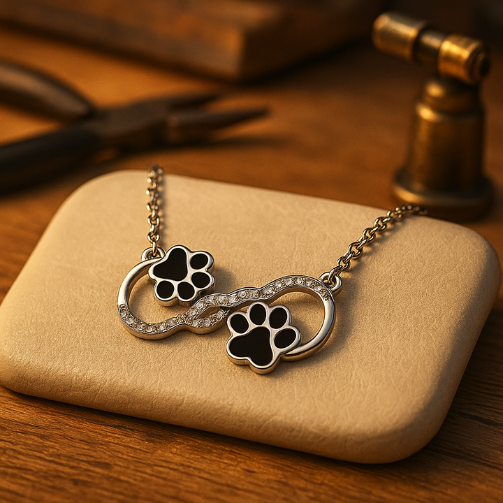 Collar de Huella de Perro con Diseño de Amor Infinito y Circonitas
