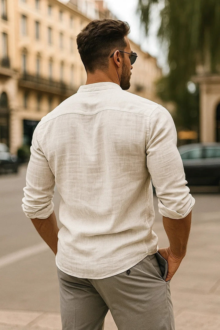 Gonzalo | Camisa de Lino de Manga Larga Hombre Cuello Mao