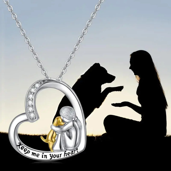 Collar de Suerte con Diseño de Corazón y Perro – Collar de Plata de Ley 925 con Circonitas