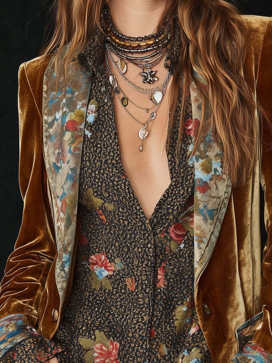 Alba | Vintage Floral Printed Patchwork Blazer