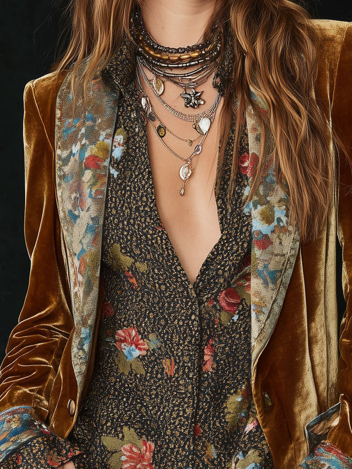 Alba | Vintage Floral Printed Patchwork Blazer