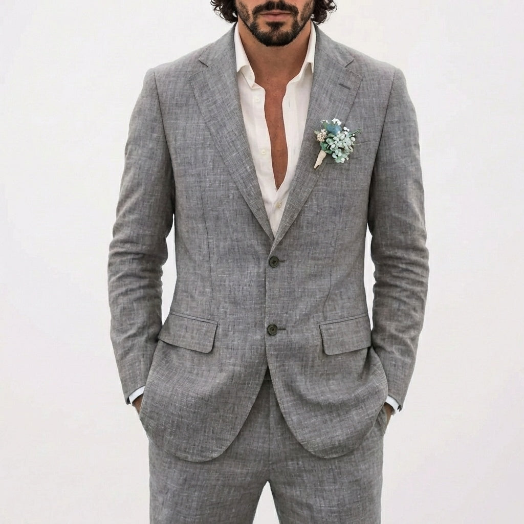 Emilio | Traje de Lino de Corte Relajado Hombre Solapa Clásica