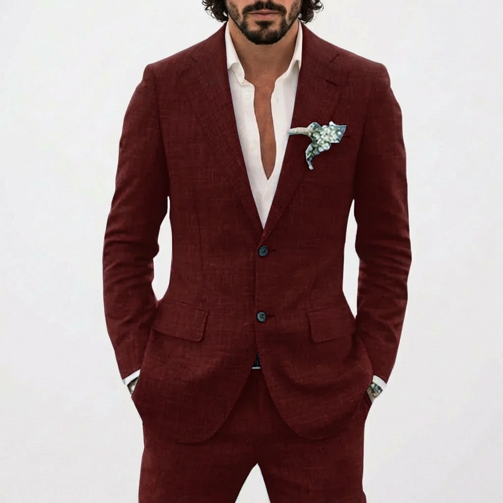 Emilio | Traje de Lino de Corte Relajado Hombre Solapa Clásica