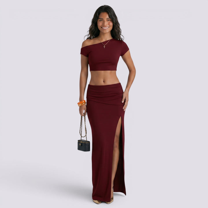 Conjunto Mujer Top y Falda Asimétrica