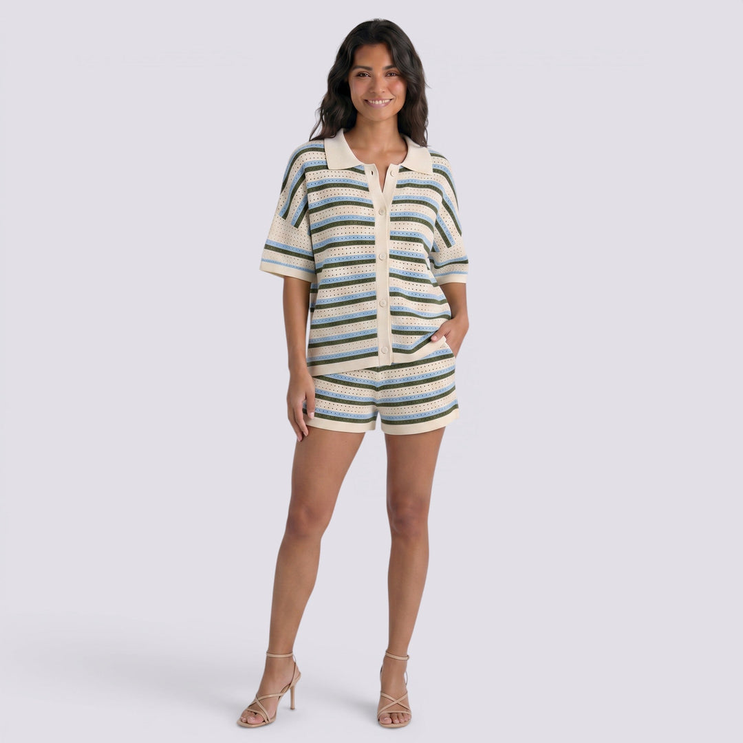 Conjunto Camisa Punto Rayas Mujer