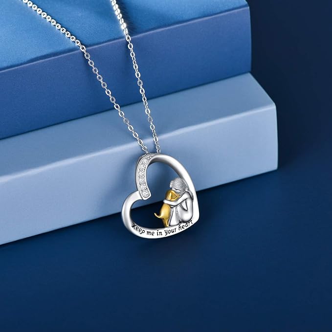 Collar de Suerte con Diseño de Corazón y Perro – Collar de Plata de Ley 925 con Circonitas