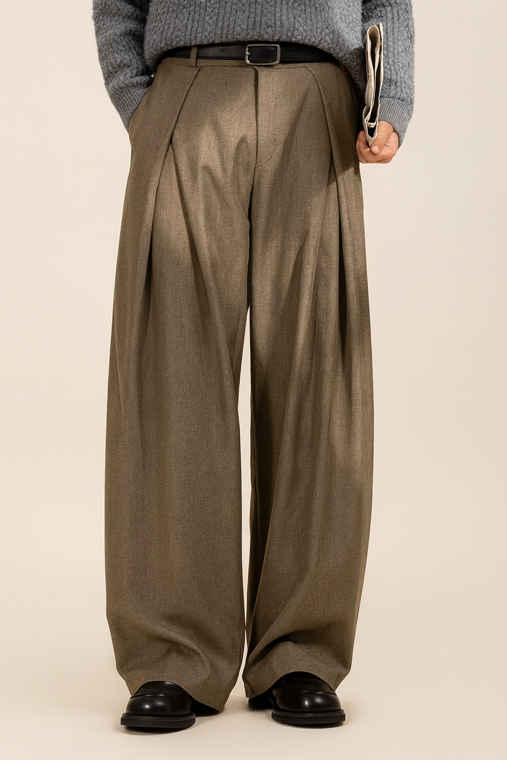 Guillermo | Pantalón de Pinzas Pierna Ancha Hombre Cintura Alta