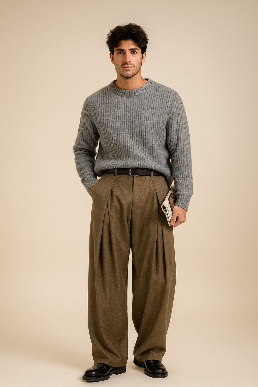 Guillermo | Pantalón de Pinzas Pierna Ancha Hombre Cintura Alta