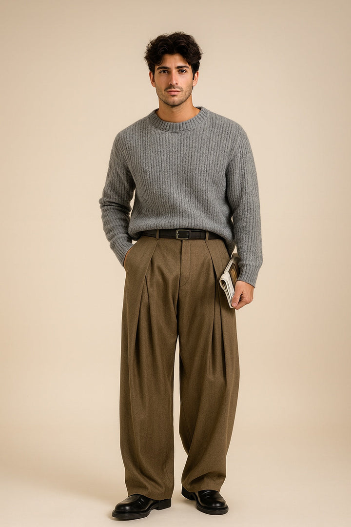 Guillermo | Pantalón de Pinzas Pierna Ancha Hombre Cintura Alta