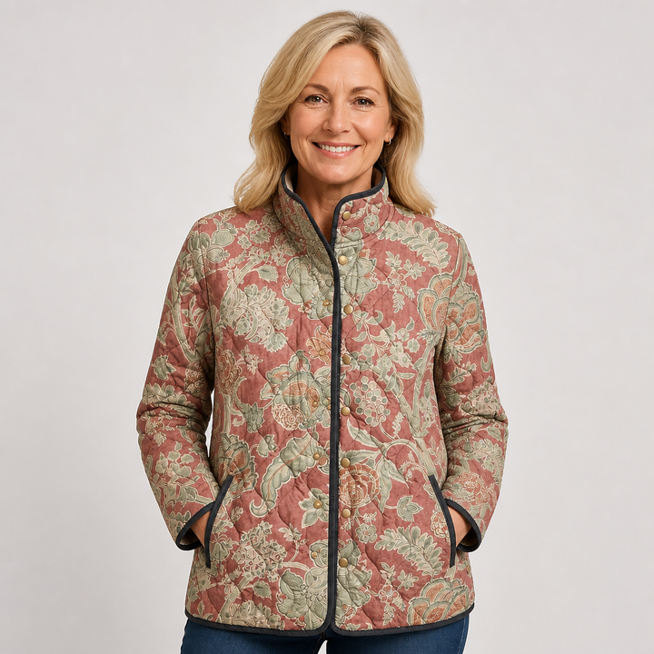 Sirkku | Chaqueta acolchada vintage con estampado floral en rosa