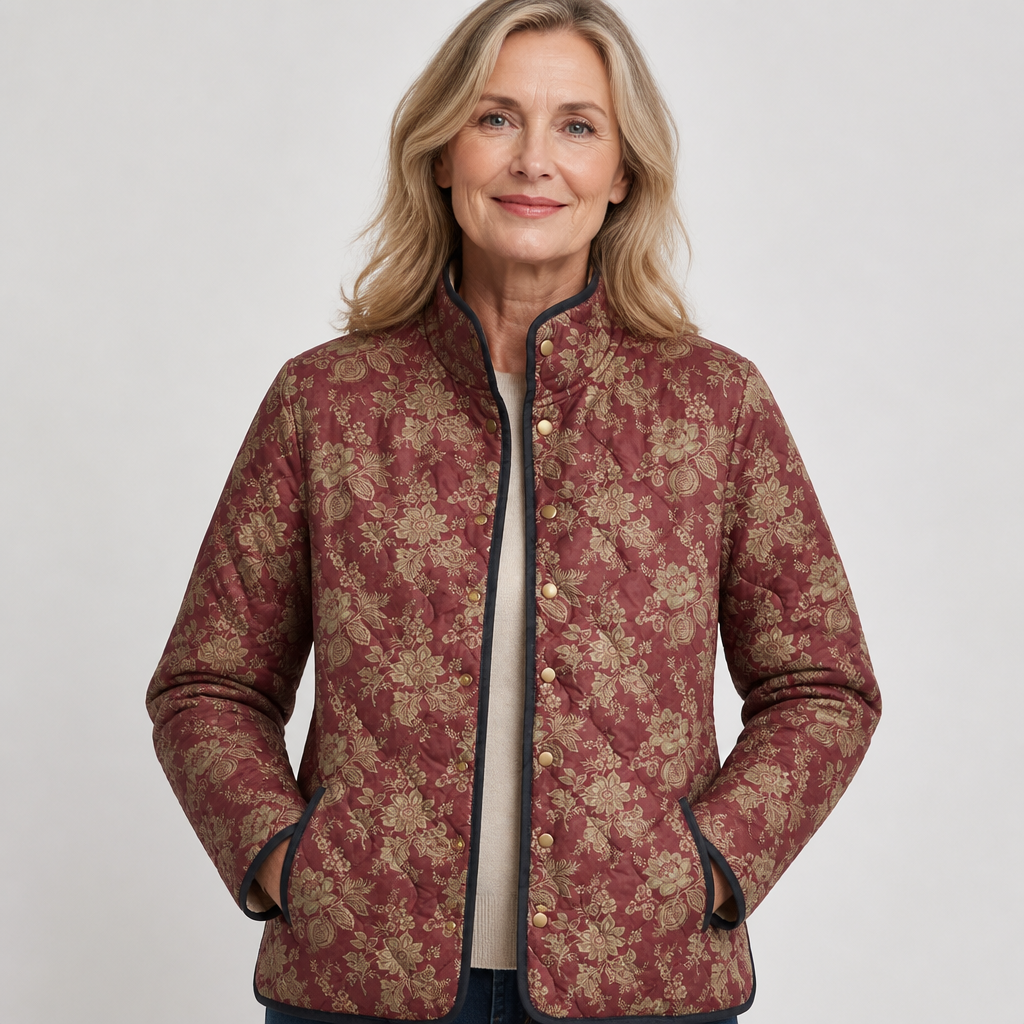 Terttu | Chaqueta acolchada floral en burdeos
