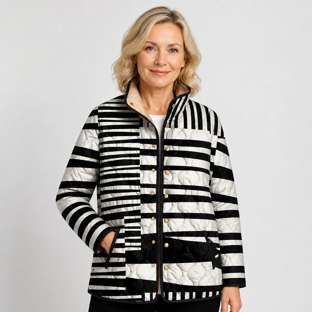 Hellevi | Chaqueta gráfica acolchada en blanco y negro con rayas