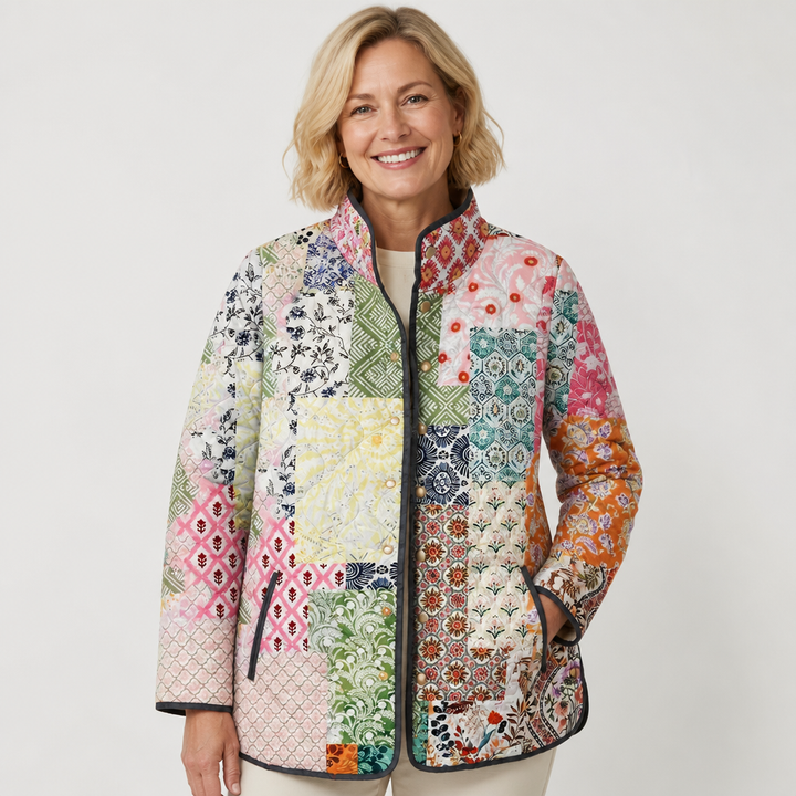 Sylvi | Chaqueta acolchada con diseño de patchwork en suaves tonos pastel