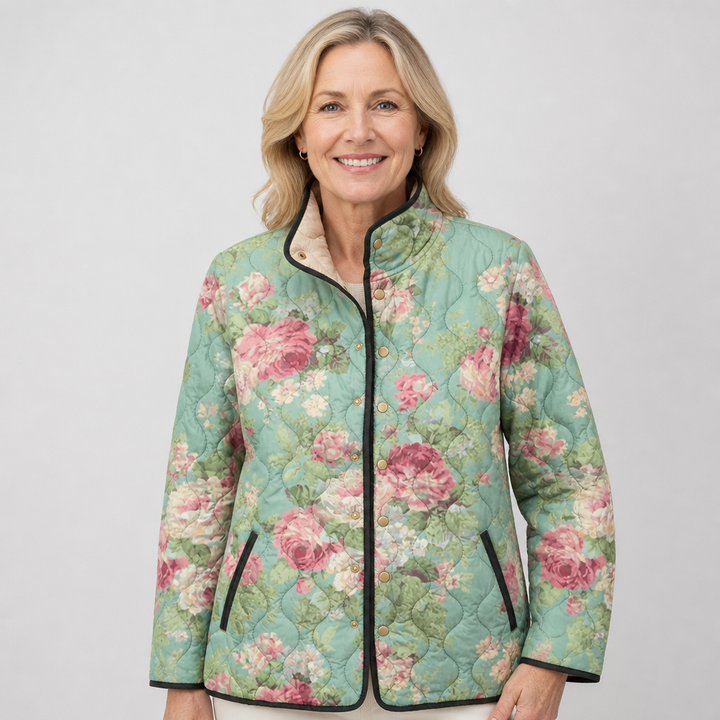 Leila | Chaqueta acolchada con gran estampado floral en verde menta