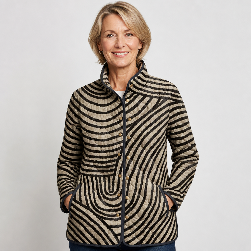 Pirkko | Chaqueta acolchada a rayas en negro y beige