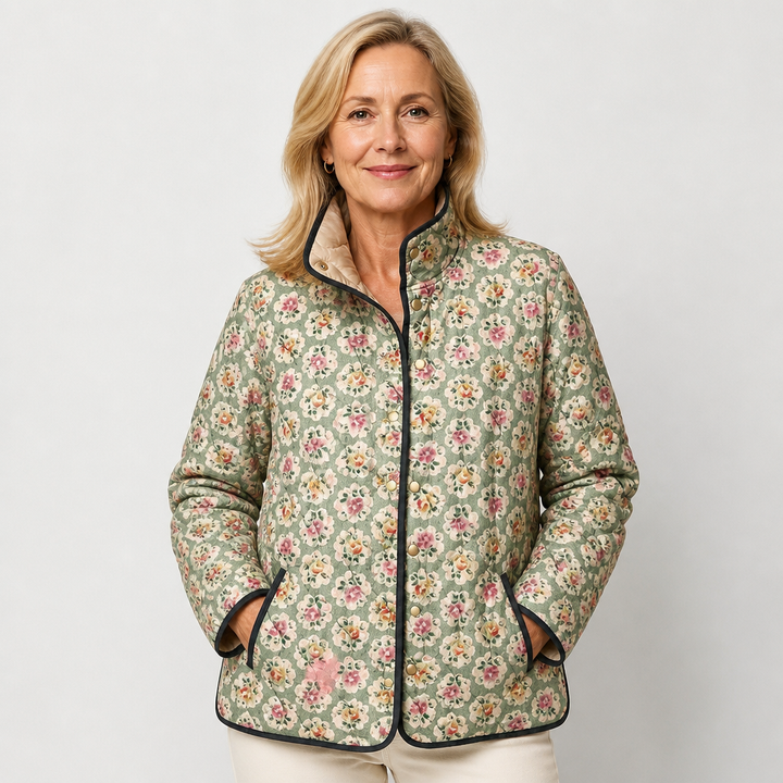Maire | Chaqueta acolchada con estampado de rosas en verde salvia