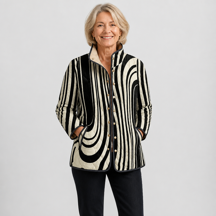 Vanamo | Chaqueta acolchada de rayas en blanco y negro