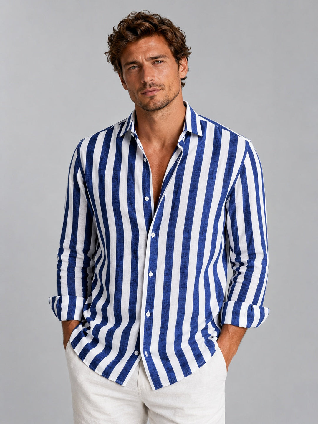 Martí | Camisa de Lino de Manga Larga Hombre Rayas