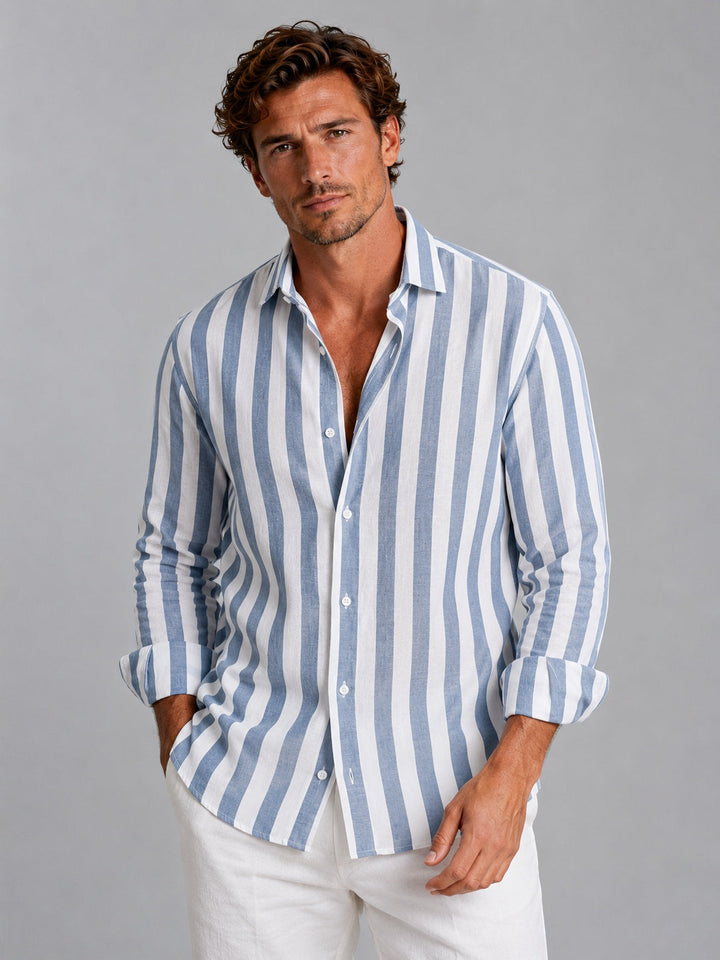 Martí | Camisa de Lino de Manga Larga Hombre Rayas