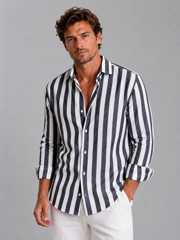 Martí | Camisa de Lino de Manga Larga Hombre Rayas