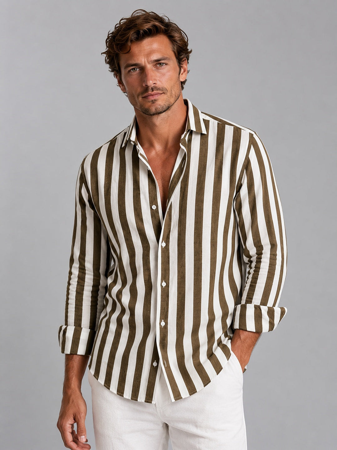 Martí | Camisa de Lino de Manga Larga Hombre Rayas