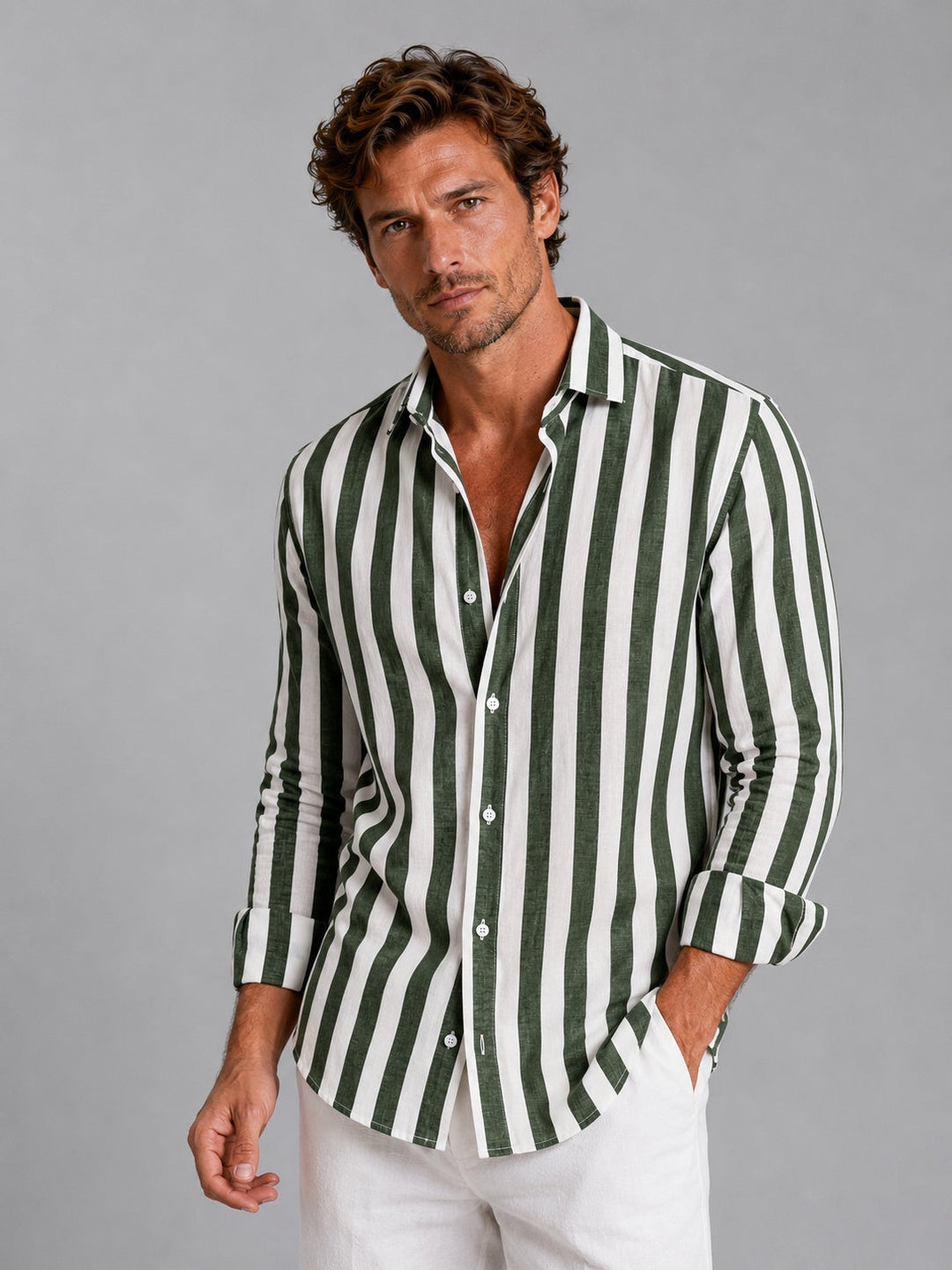 Martí | Camisa de Lino de Manga Larga Hombre Rayas