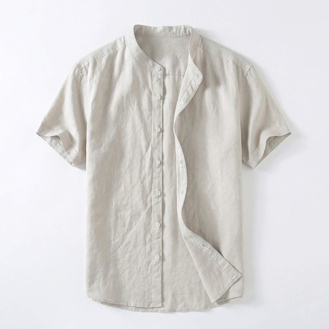 Miguel | Camisa de Lino de Manga Corta Hombre Cuello Mao