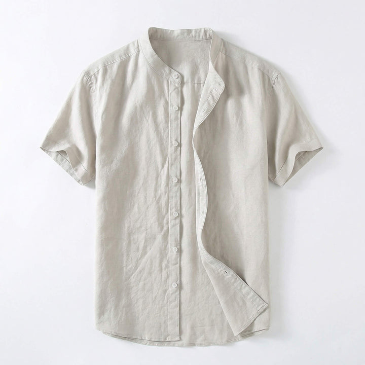 Miguel | Camisa de Lino de Manga Corta Hombre Cuello Mao
