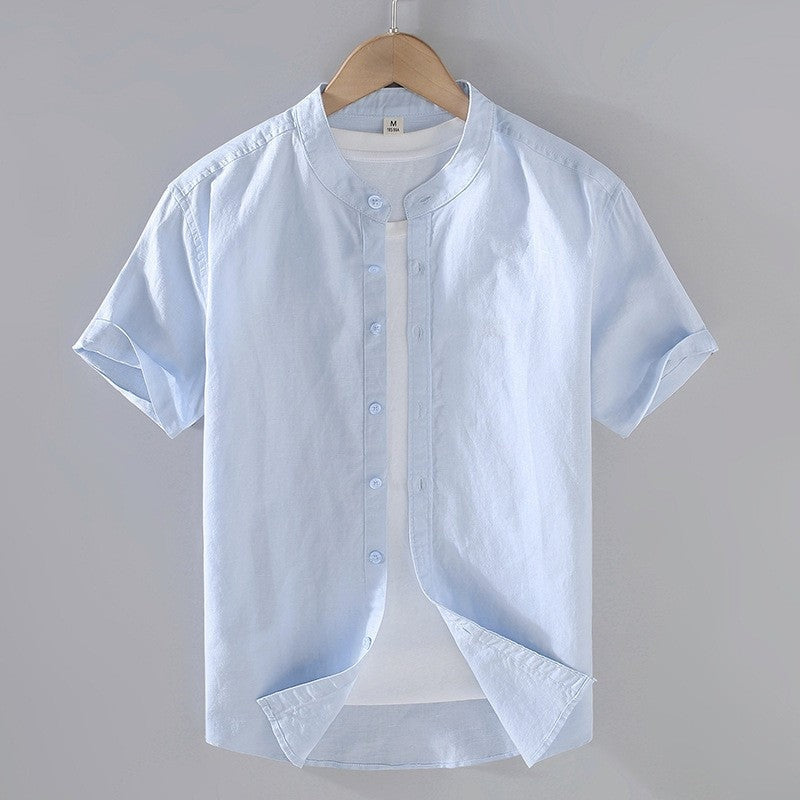 Miguel | Camisa de Lino de Manga Corta Hombre Cuello Mao