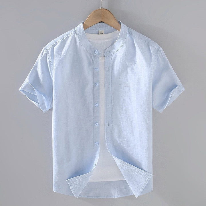 Miguel | Camisa de Lino de Manga Corta Hombre Cuello Mao