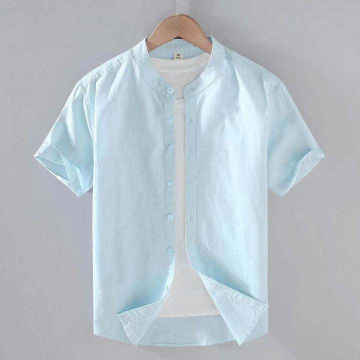 Miguel | Camisa de Lino de Manga Corta Hombre Cuello Mao