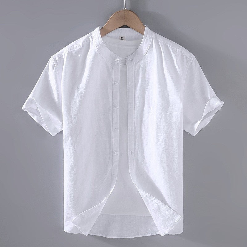 Miguel | Camisa de Lino de Manga Corta Hombre Cuello Mao