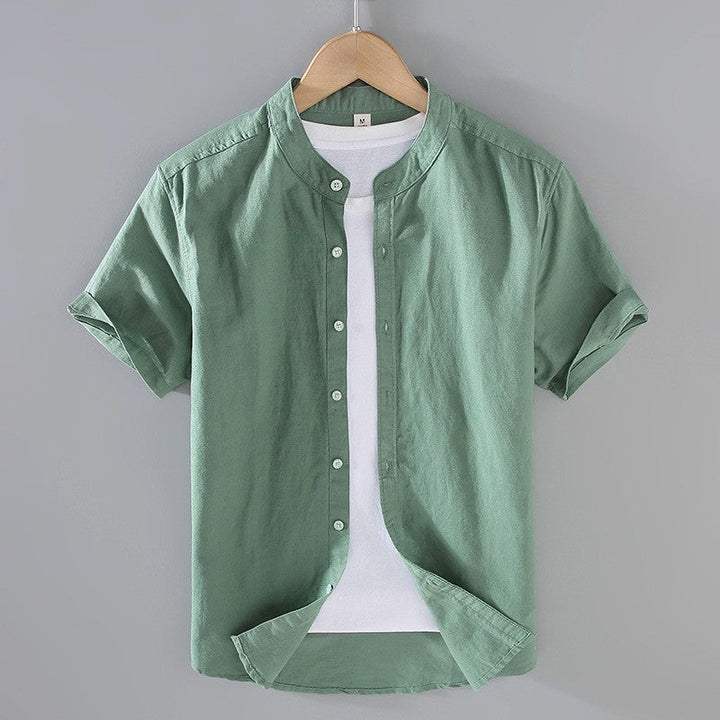 Miguel | Camisa de Lino de Manga Corta Hombre Cuello Mao