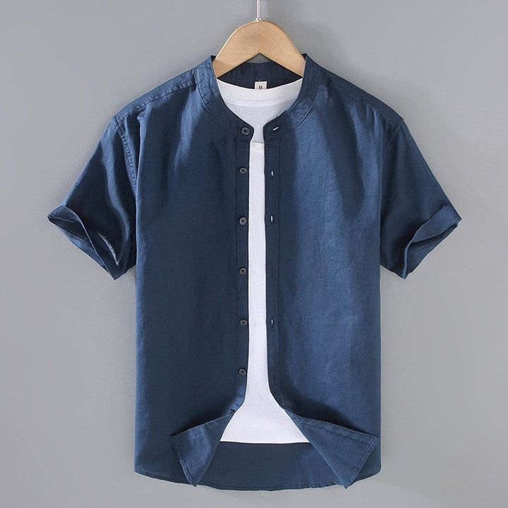 Miguel | Camisa de Lino de Manga Corta Hombre Cuello Mao