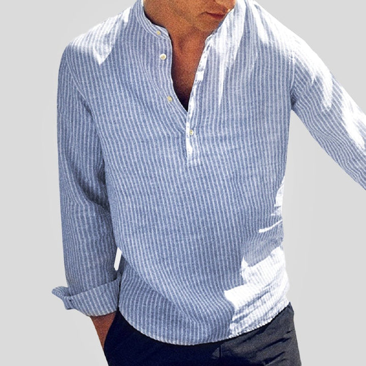 Nicolás | Camisa de Lino de Manga Larga Hombre Escote Henley