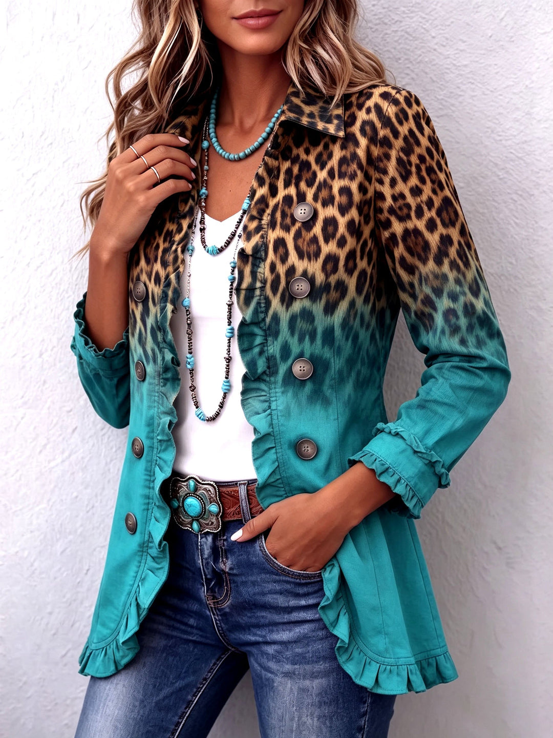 Teresa | Blazer de Leopardo con Degradado y Volantes