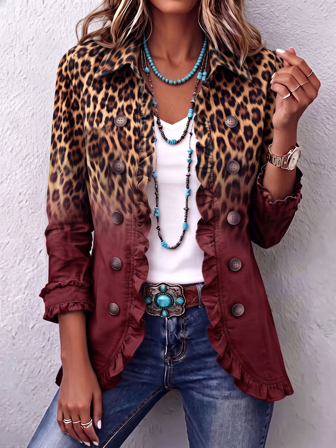 Teresa | Blazer de Leopardo con Degradado y Volantes