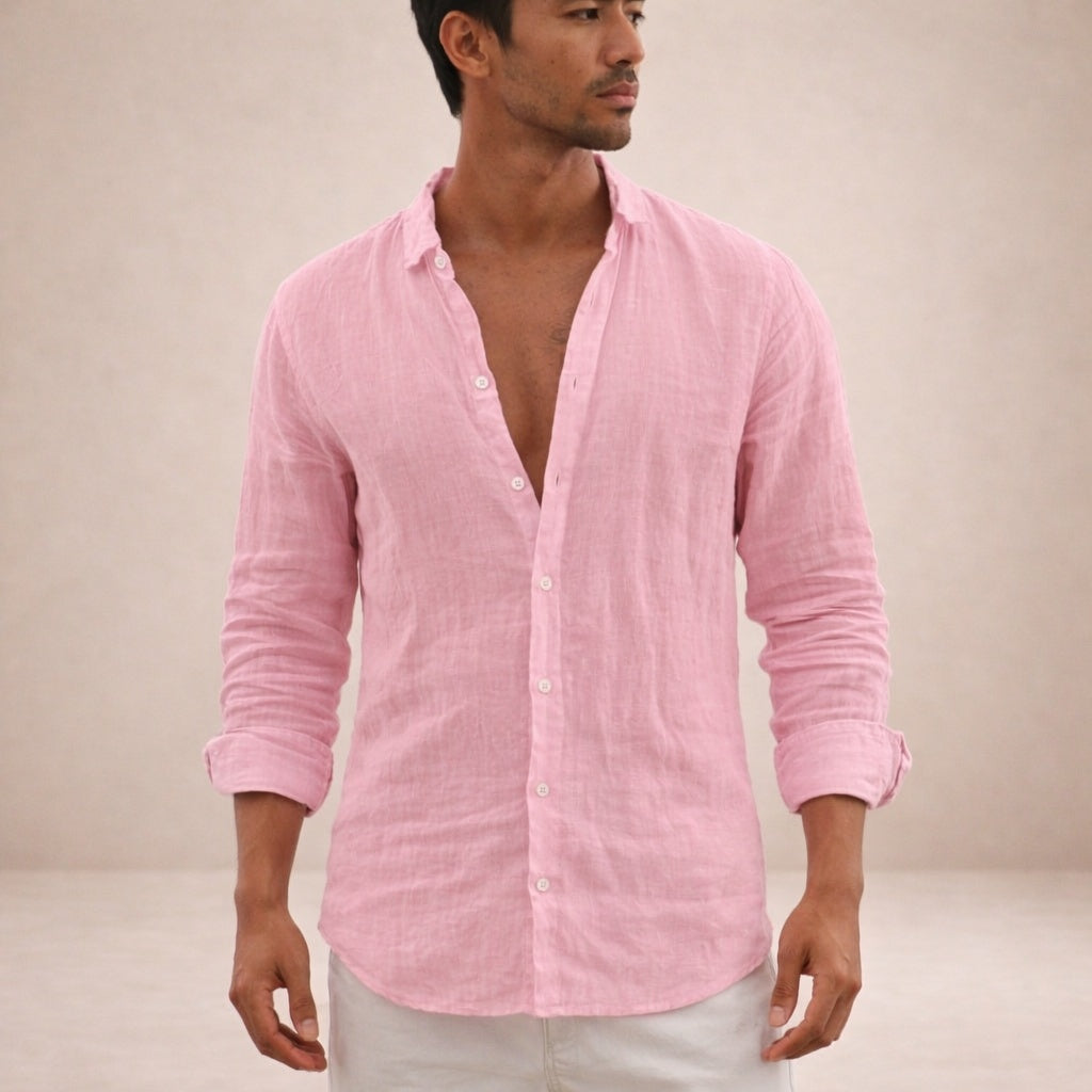 Pau | Camisa de Lino de Manga Larga Hombre Cuello Mao