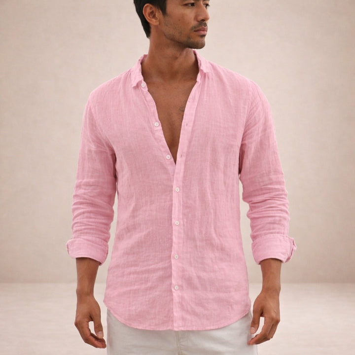 Pau | Camisa de Lino de Manga Larga Hombre Cuello Mao