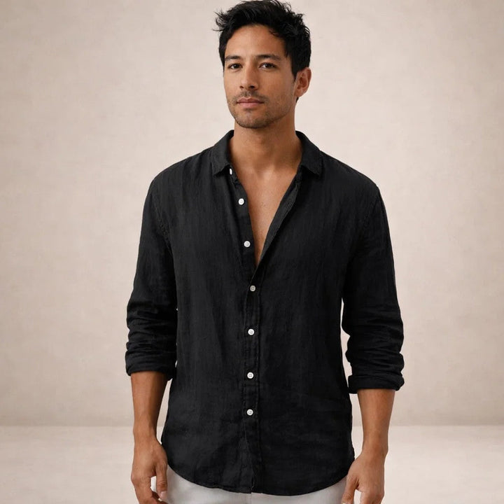Pau | Camisa de Lino de Manga Larga Hombre Cuello Mao