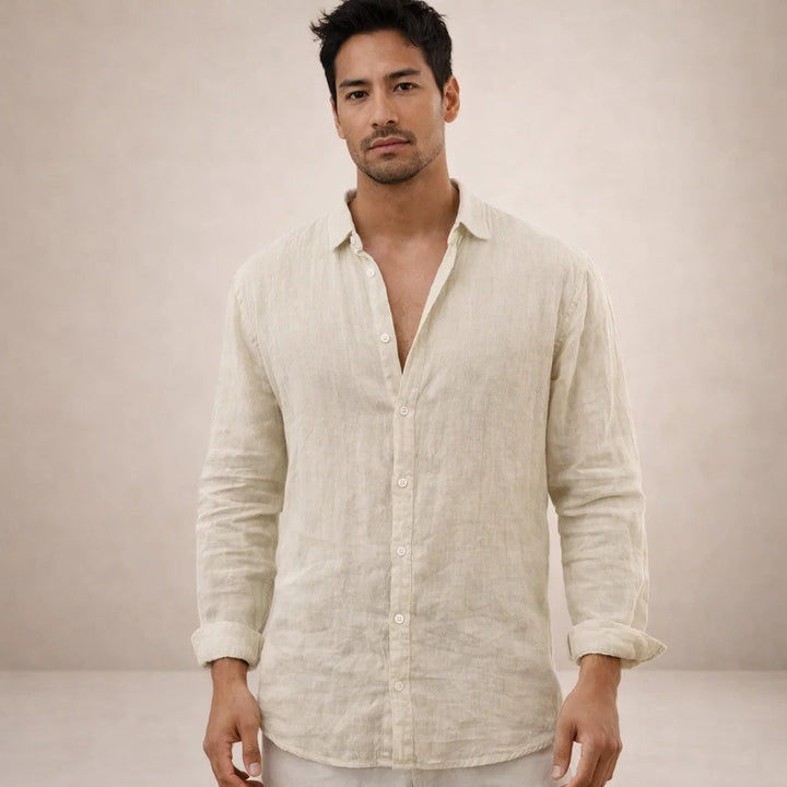 Pau | Camisa de Lino de Manga Larga Hombre Cuello Mao