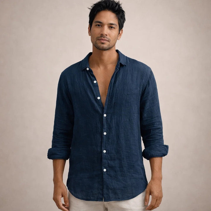 Pau | Camisa de Lino de Manga Larga Hombre Cuello Mao