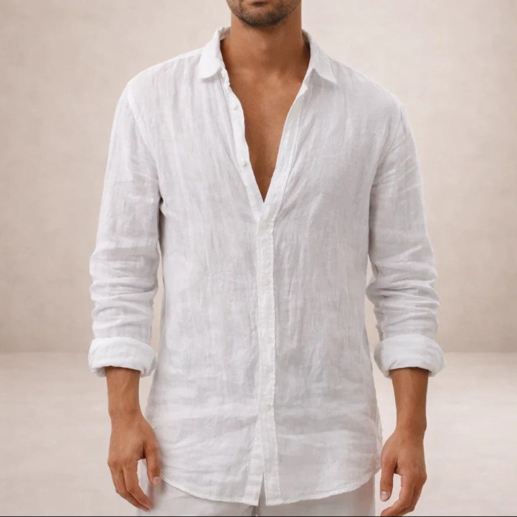 Pau | Camisa de Lino de Manga Larga Hombre Cuello Mao