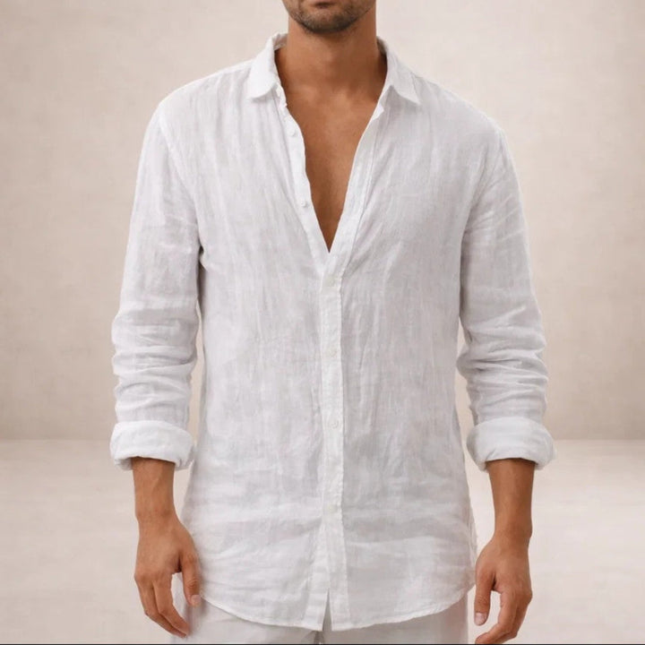 Pau | Camisa de Lino de Manga Larga Hombre Cuello Mao